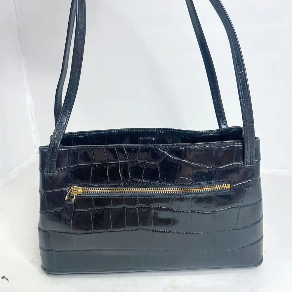 Vintage Monsac Black Crocodile Embossed Leather Shoulder Bag Purse - Picture 4 of 10